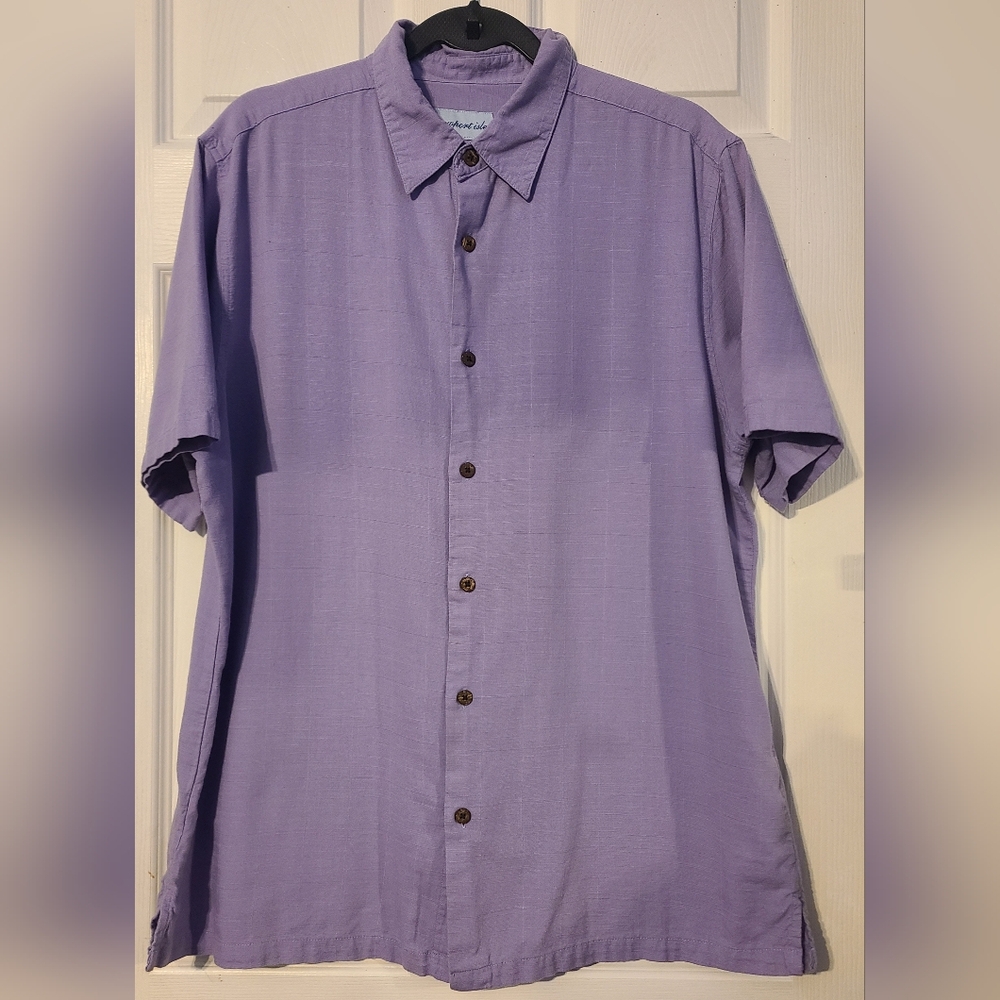 Newport Isle Sz L Button Down Short Sleeve Shirt Purple